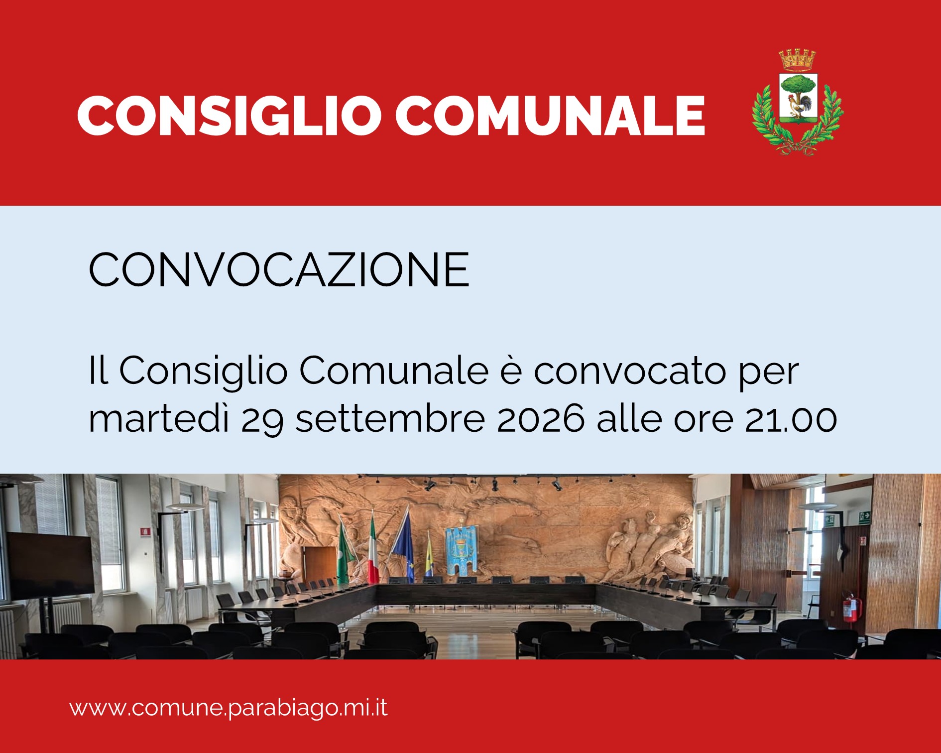 Seduta di Consiglio Comunale convocata per marted� 29 settembre 2026